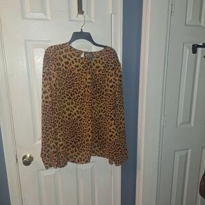 Worthington Brown Leopard Print Blouse,**